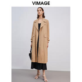 VIMAGE纬漫纪春季新款经典翻领长款显瘦百搭大气风衣女外套V1304905