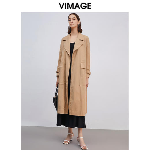 VIMAGE纬漫纪春季新款经典翻领长款显瘦百搭大气风衣女外套V1304905 商品图0