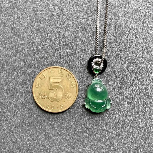 高冰种湖水绿厚庄翡翠金蟾18k白金钻石黑玛瑙镶嵌 商品图4
