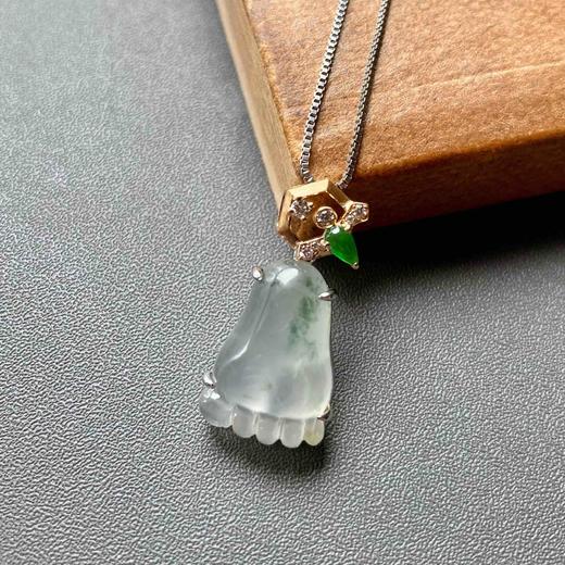 高冰种飘花翡翠知足常乐幸福甜蜜18k白金黄金钻石镶嵌高冰种阳绿翡翠水滴 商品图1