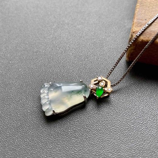 高冰种飘花翡翠知足常乐幸福甜蜜18k白金黄金钻石镶嵌高冰种阳绿翡翠水滴 商品图2