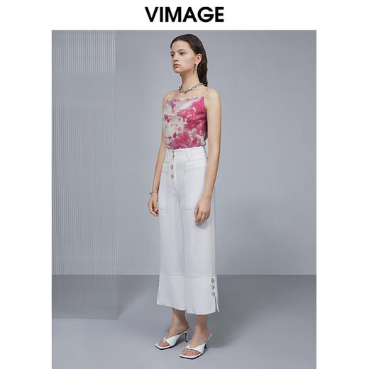 VIMAGE纬漫纪宽松百搭阔腿裤女高腰垂感裤子女夏V1505113 商品图1