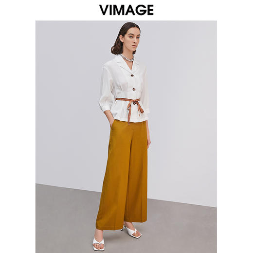 VIMAGE纬漫纪春季新款通勤百搭翻领七分袖收腰显瘦短上衣衬衫 商品图2