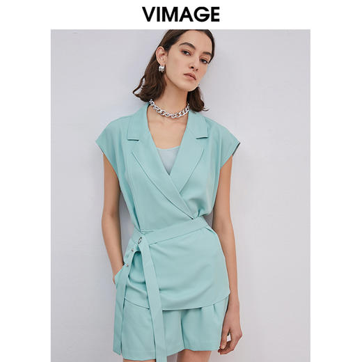 VIMAGE纬漫纪女装休闲落肩系带收腰通勤职场百搭衬衣V1309920 商品图0