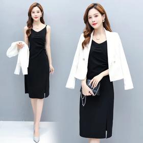 LY92102 2021年新款早春洋气吊带裙西装时髦气质两件套