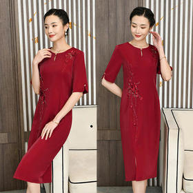 TC- 967368 春夏婚礼服中年妈妈连衣裙绣花婚宴红色气质喜婆婆显年轻改良旗袍