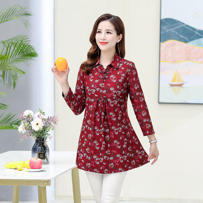 NP-625374592405 打底衫洋气时尚2021年新款春秋妈妈装遮肚T恤翻领上衣 商品图3