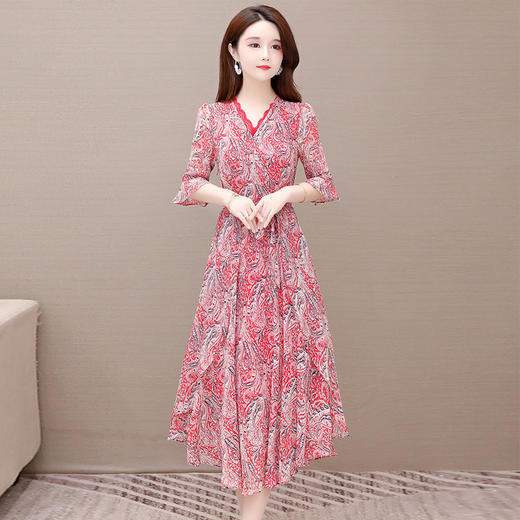 YWE  ALLJ21A17C气质减龄印花雪纺连衣裙 商品图3