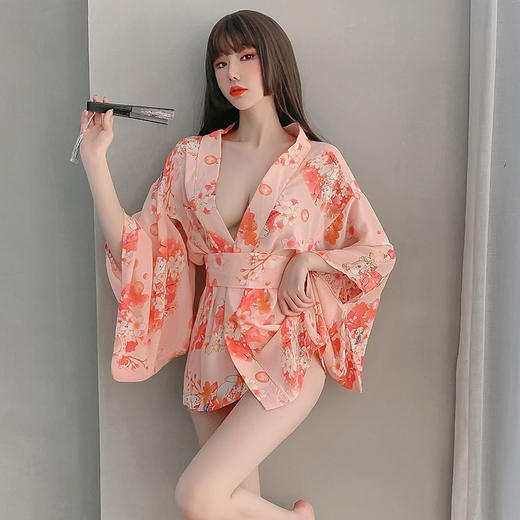 【落樱飞花】情趣内衣 日系 印花 绑带 腰封 性感 深V 和服 睡裙 套装 7971 商品图12