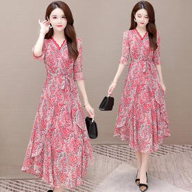 YWE  ALLJ21A17C气质减龄印花雪纺连衣裙