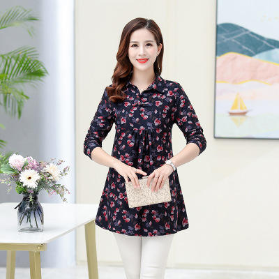 NP-625374592405 打底衫洋气时尚2021年新款春秋妈妈装遮肚T恤翻领上衣 商品图5