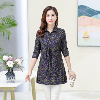 NP-625374592405 打底衫洋气时尚2021年新款春秋妈妈装遮肚T恤翻领上衣 商品图4