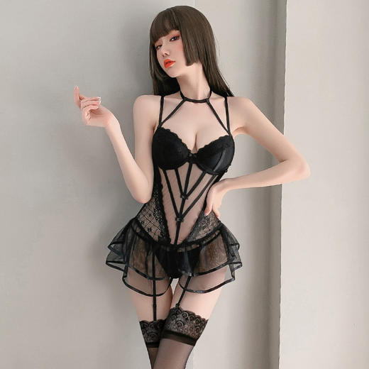 【以柔克钢】情趣内衣 钢圈聚拢 立体胸垫 网纱 性感蕾丝 马甲 套装 欧美 7736 商品图8