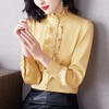 MZ-63215 木耳领边桑蚕丝荷叶边上衣真丝立领衬衫女泡泡袖高端洋气打底衬衫 商品缩略图2