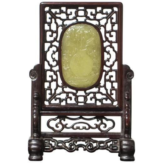 清代 红木嵌黄玉灵芝纹插屏 商品图5