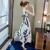 HT-8030夏季新款度假过膝水墨印花露背吊带裙 商品缩略图4