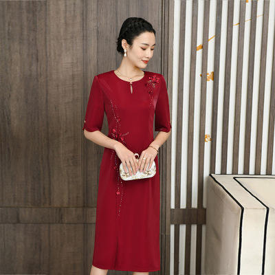 TC- 967368 春夏婚礼服中年妈妈连衣裙绣花婚宴红色气质喜婆婆显年轻改良旗袍 商品图2