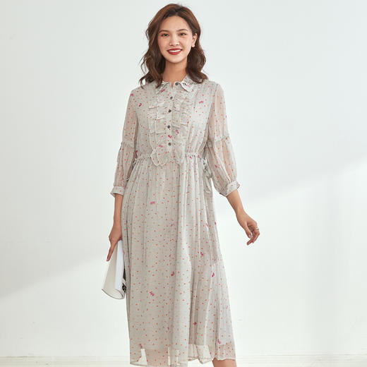 CC  83201单层乔其真丝桑蚕丝碎花连衣裙木耳花边裙 商品图2