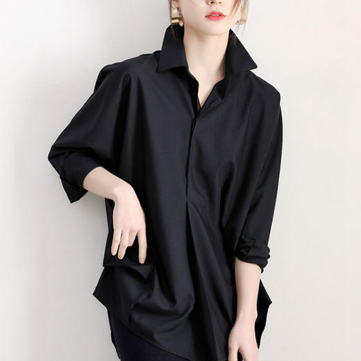 韩国新款长袖纯色抗皱垂感宽松百搭雪纺高端个性黑白衬衫 商品图7