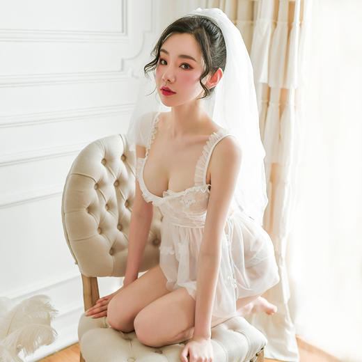 【小乔初嫁了】情趣内衣 制服 蕾丝 睡衣 性感 网纱 新娘 吊带 睡裙 套装 7763 商品图5