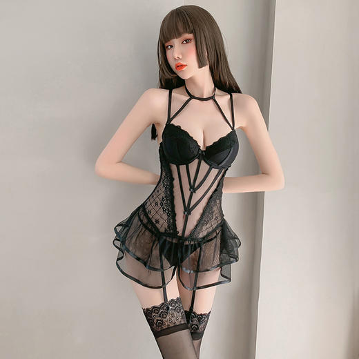 【以柔克钢】情趣内衣 钢圈聚拢 立体胸垫 网纱 性感蕾丝 马甲 套装 欧美 7736 商品图9