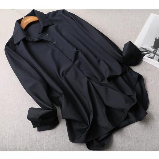 韩国新款长袖纯色抗皱垂感宽松百搭雪纺高端个性黑白衬衫 商品图5