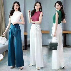 时尚气质，优雅撞色阔腿裤两件套HR-GJC2072