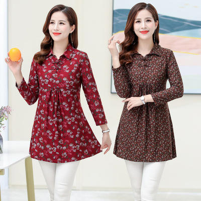 NP-625374592405 打底衫洋气时尚2021年新款春秋妈妈装遮肚T恤翻领上衣 商品图1