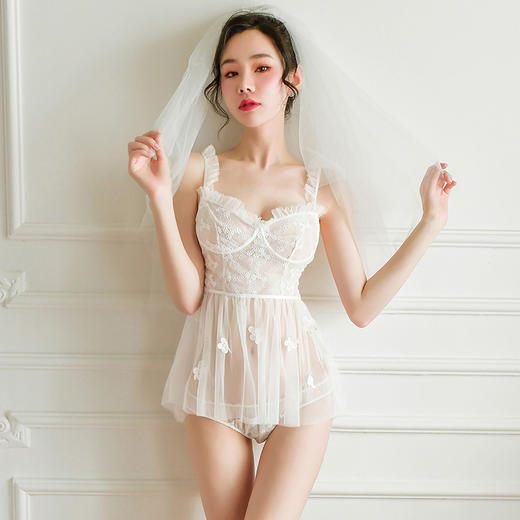 【小乔初嫁了】情趣内衣 制服 蕾丝 睡衣 性感 网纱 新娘 吊带 睡裙 套装 7763 商品图6