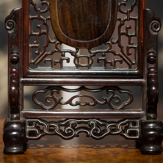 清代 红木嵌黄玉灵芝纹插屏 商品图3