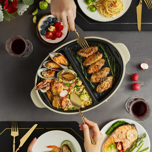 日本Bruno轻简锅电烤炉椭圆锅家用烧烤炉多功能料理锅蒸煮一体锅BOE053 商品图2