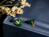18K玫瑰金和田玉（碧玉）耳钉--金蝶翩翩 /小平安扣12mm / 菠菜绿（含18k金耳扣） 商品缩略图1