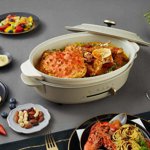 日本Bruno轻简锅电烤炉椭圆锅家用烧烤炉多功能料理锅蒸煮一体锅BOE053 商品图0