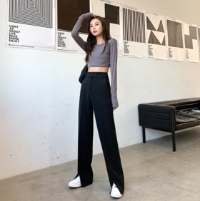 「“大象腿”福音」轻松遮肉  适合各种腿型！2024爆款新春西装裤 垂感舒适高腰开叉直筒裤 显高显瘦 秒变大长腿 小个子也能穿的显瘦显高神裤