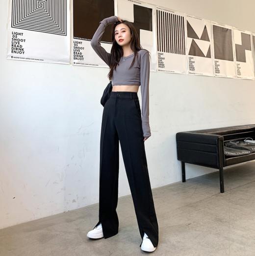 「“大象腿”福音」轻松遮肉  适合各种腿型！2024爆款新春西装裤 垂感舒适高腰开叉直筒裤 显高显瘦 秒变大长腿 小个子也能穿的显瘦显高神裤 商品图0