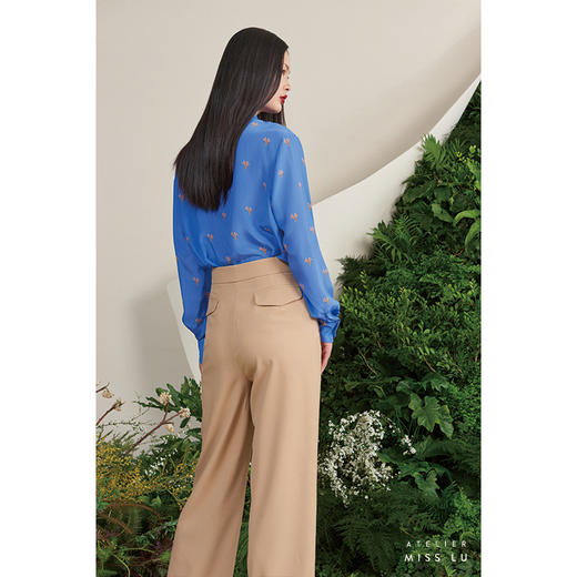 【霓虹花园】小鹿藻海蓝真丝长袖宽松衬衫00189 商品图1