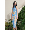 【潘思帕国王】海流叶立裁垂皱腰间系带天空蓝真丝裹身连衣裙/0000703B 商品缩略图2