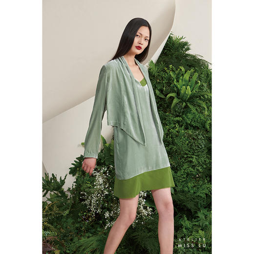 【冰藻】海松绿真丝丝绒垂坠感短外套/00190 商品图2