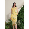 【木本曼陀罗】海流叶后背V字镂空柠檬黄真丝立裁连衣裙/0000659E 商品缩略图1