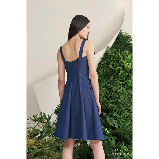 【木星冲浪手】蓝白条造型蝴蝶结吊带A字牛仔连衣裙/0000685 商品图3
