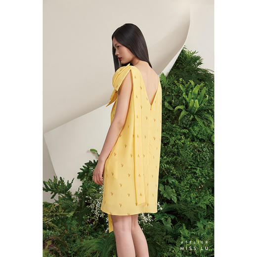 【香草苏打】小鹿藻造型蝴蝶结飘带柠檬黄真丝连衣裙/0000658G 商品图3