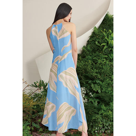 【玻利维亚】海流叶不规则拼接下摆天空蓝真丝连衣裙/0000668B 商品图3