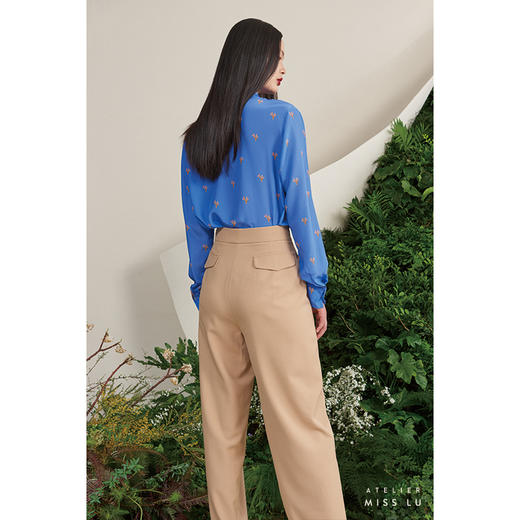 【霓虹花园】小鹿藻海蓝真丝长袖宽松衬衫00189 商品图3