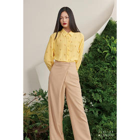 【霓虹花园】小鹿藻印花柠檬黄真丝长袖宽松衬衫/00189G