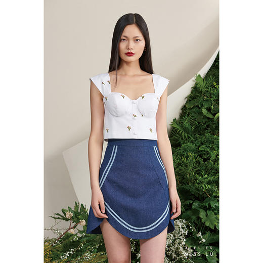 【尤尼尼】不规则圆弧线条撞色压线牛仔半裙/00089 商品图0