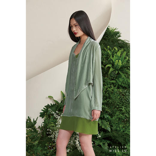 【冰藻】海松绿真丝丝绒垂坠感短外套/00190 商品图1