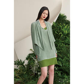 【冰藻】海松绿真丝丝绒垂坠感短外套/00190