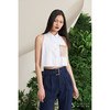 【罗马夏日】法式小圆领薄纱口袋浅驼拼白无袖衬衫短上衣/00188A 商品缩略图0