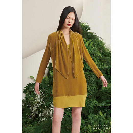 【冰藻】古铜黄真丝丝绒垂坠感短外套/00190A 商品图1