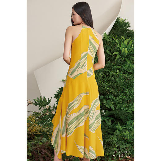 【玻利维亚】海流叶不规则拼接下摆流心黄真丝连衣裙/0000668D 商品图3